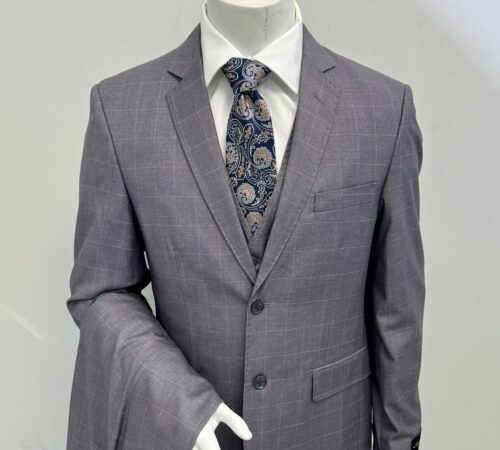 Statement Gray with White Window Pane 3Pc Suit