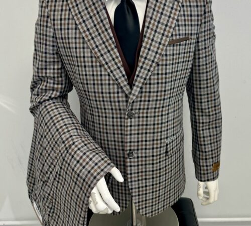 Steve Harvey 3Pc Gray w/Brown & Black Plaid