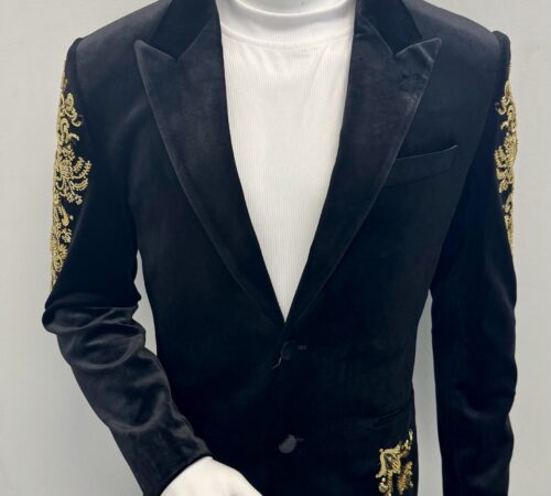 Barabas Sport Coat Black w/Gold Embroidery