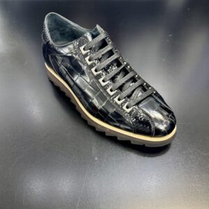 Carrucci Leather<Br Black Alligator Print Lace Up