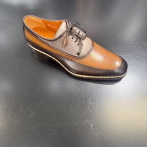 Mezlan Leather Bowery <Br>Cognac Chocolate & Taupe Lace Up