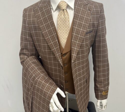 Steve Harvey 3Pc Suit Brown w/Tan Plaid