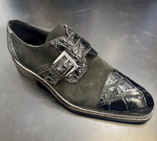 Mauri Black Suede & Alligator Monk Strap