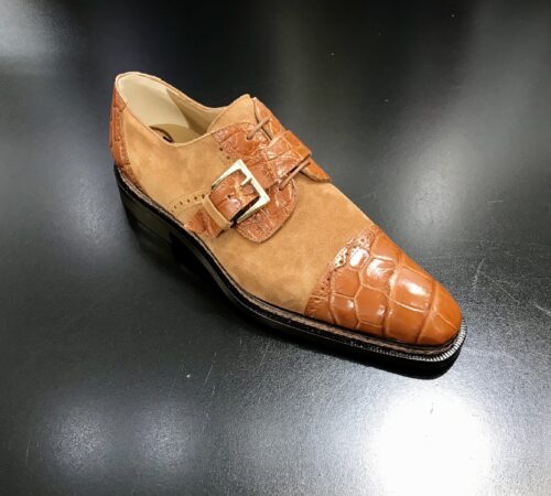 Mauri Cognac Suede & Alligator Monk Strap & Lace Up