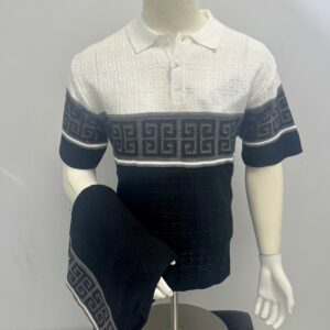 Stacy Adams Polo Short Set Black & White & Gray