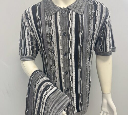 Stacy Adams Button Up Short Set Black Gray White